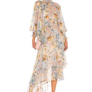 Elliatt White and Yellow Ruffled Tiered Sundress Mock Neck